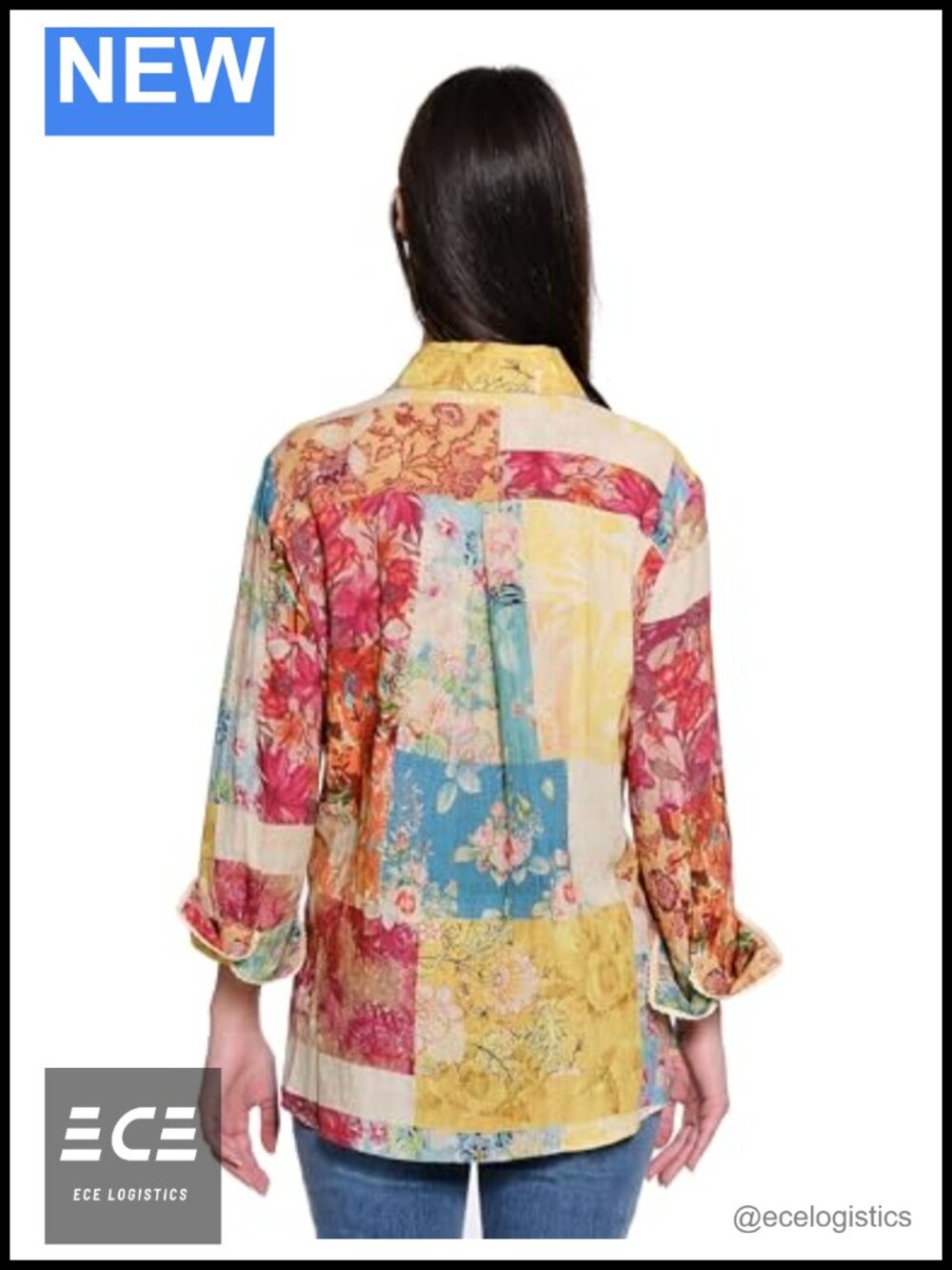 Women's Patchwork Print V Collar Button Up Shirt Long Sleeve Casual Fall Top